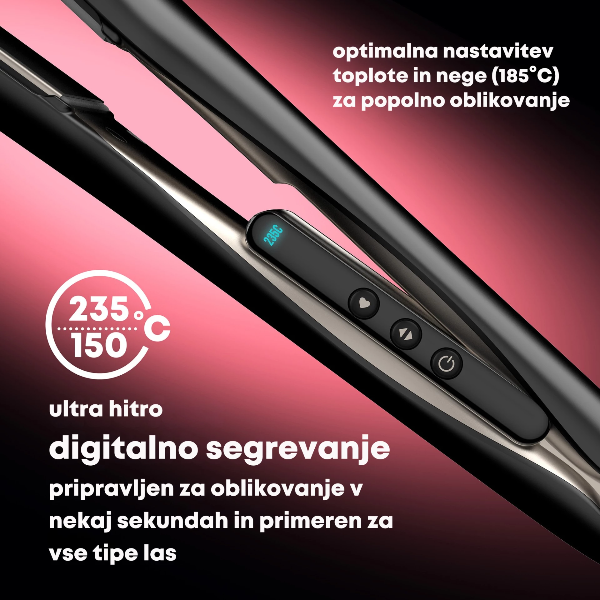Drejtues flokësh Revamp Enigma Wide Ionic Radiance ST-3000, pllaka 45 mm, 130–235°C, LCD, i zi, me mat silikoni