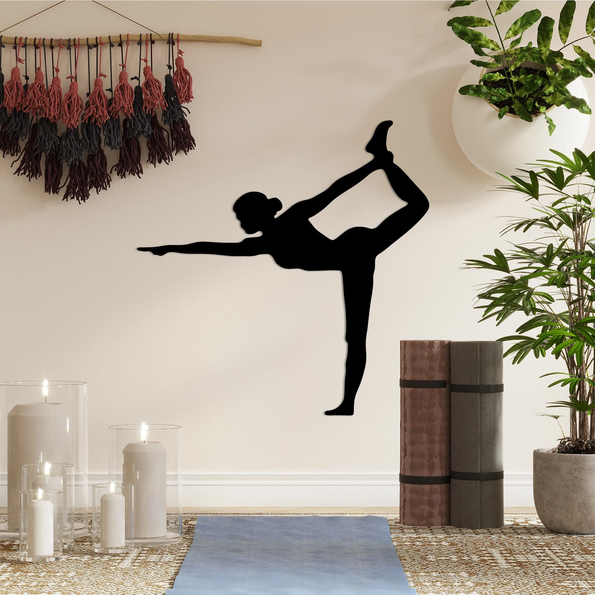 Aksesor dekorativ metalik për mur, Wallity Yoga 11, ngjyrë e zezë, 55x55cm
