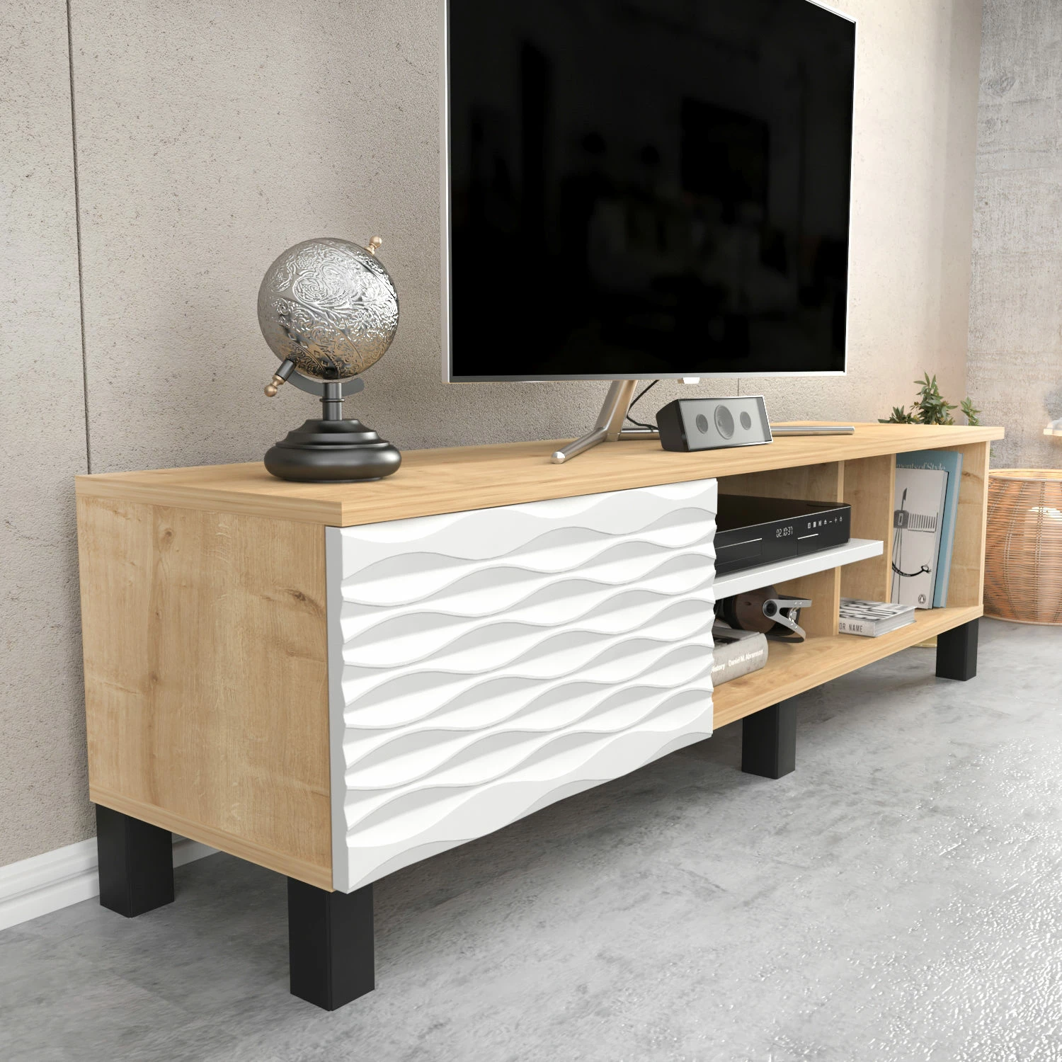 Komodë TV Skye Decor, ngjyrë safir dhe e bardhë