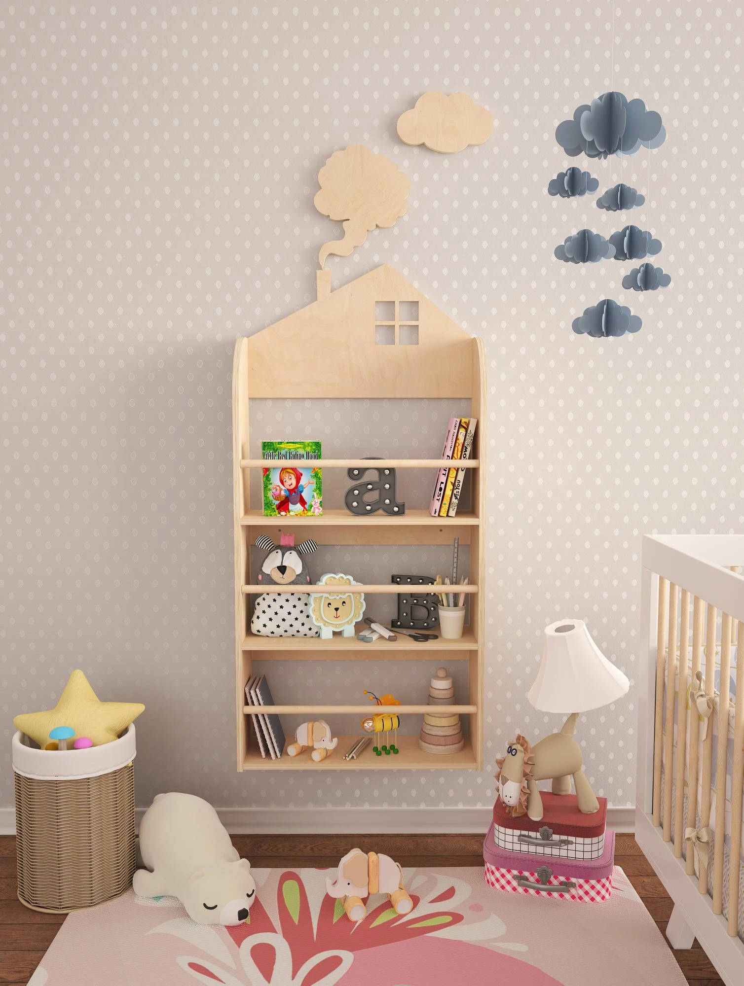 Raft librash Hanah Home, ngjyrë druri betuli, Lucca