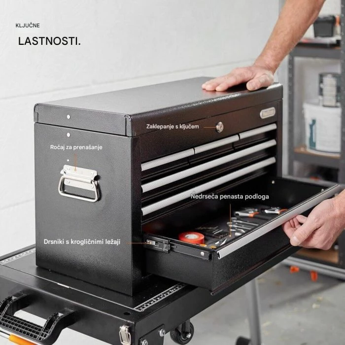 Kuti veglash (top chest) VONHAUS 3500075, 6 sirtarë, metal, 60×26×34 cm, e zezë