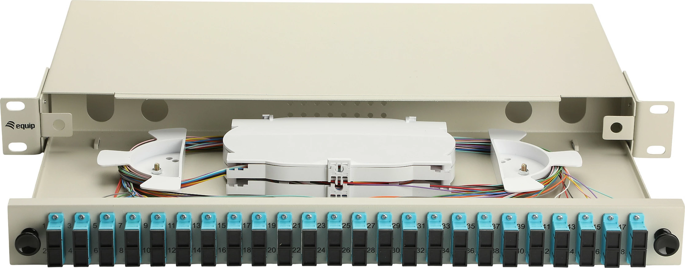 Panel spajllimi fibër optike EQUIP 337313, 24 porta SC Duplex OM3, 1U rack, gri