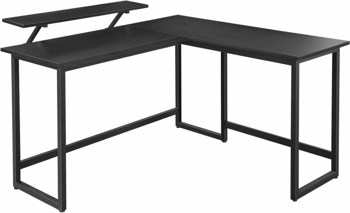 Tavolinë kompjuteri L-shape VASAGLE LWD56BK, raft monitori i lëvizshëm, e zezë