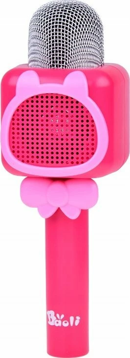 Mikrofon karaoke pa tela Jokomisiada IN0168 me Bluetooth, regjistrim 15s, 1200mAh, 23cm, rozë, set me kabllo USB