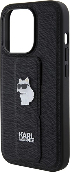 Mbështjellës Karl Lagerfeld Gripstand Saffiano Choupette Pins për iPhone 15 Pro Max, i zi