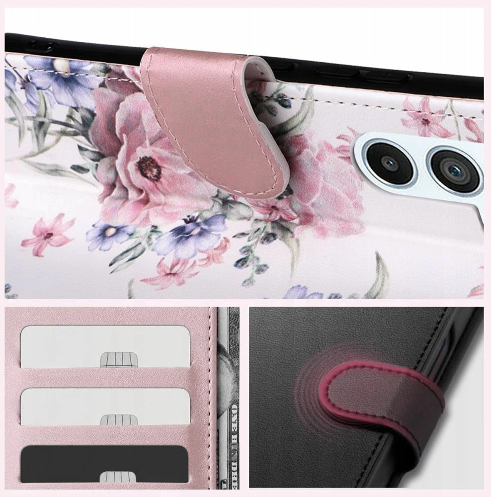 Mbështjellës Tech-Protect Wallet për Samsung Galaxy A55 5G, lule rozë
