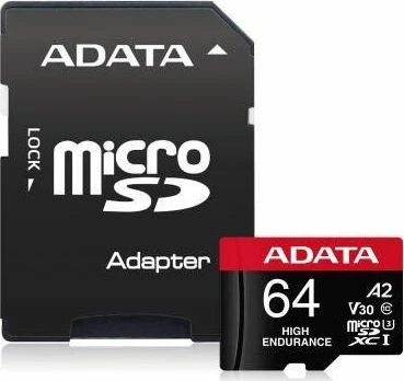 Kartelë memorie microSDXC ADATA High Endurance AUSDX64GUI3V30SHA2-RA1 64GB Class 10 UHS-I/U3 A2 V30, me adapter