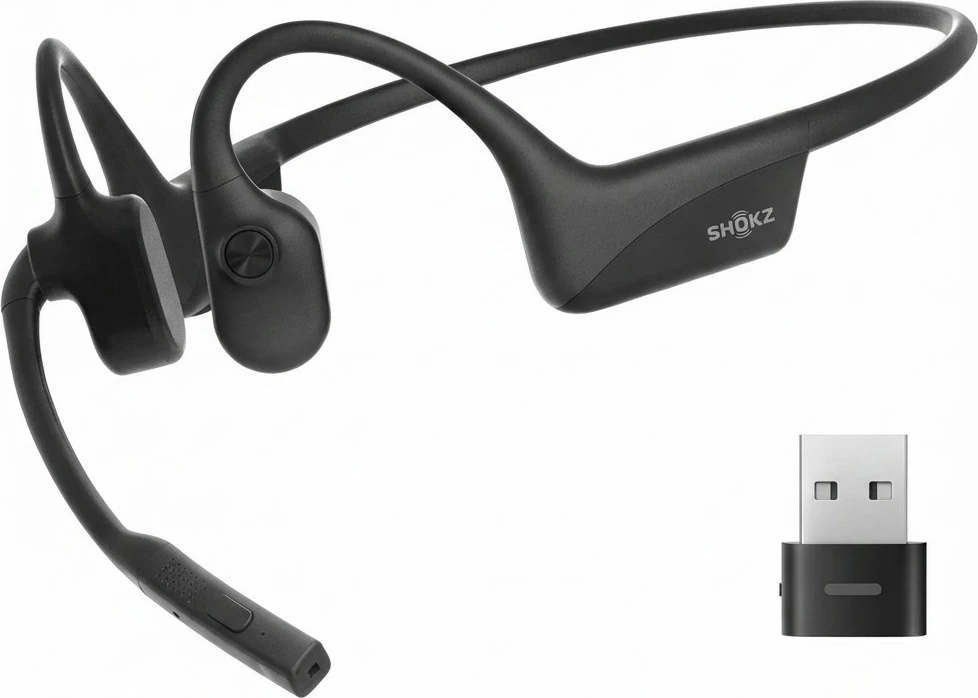 Kufje Shokz OpenComm2 PTT për Zello, bone-conduction, me mikrofon, të zeza