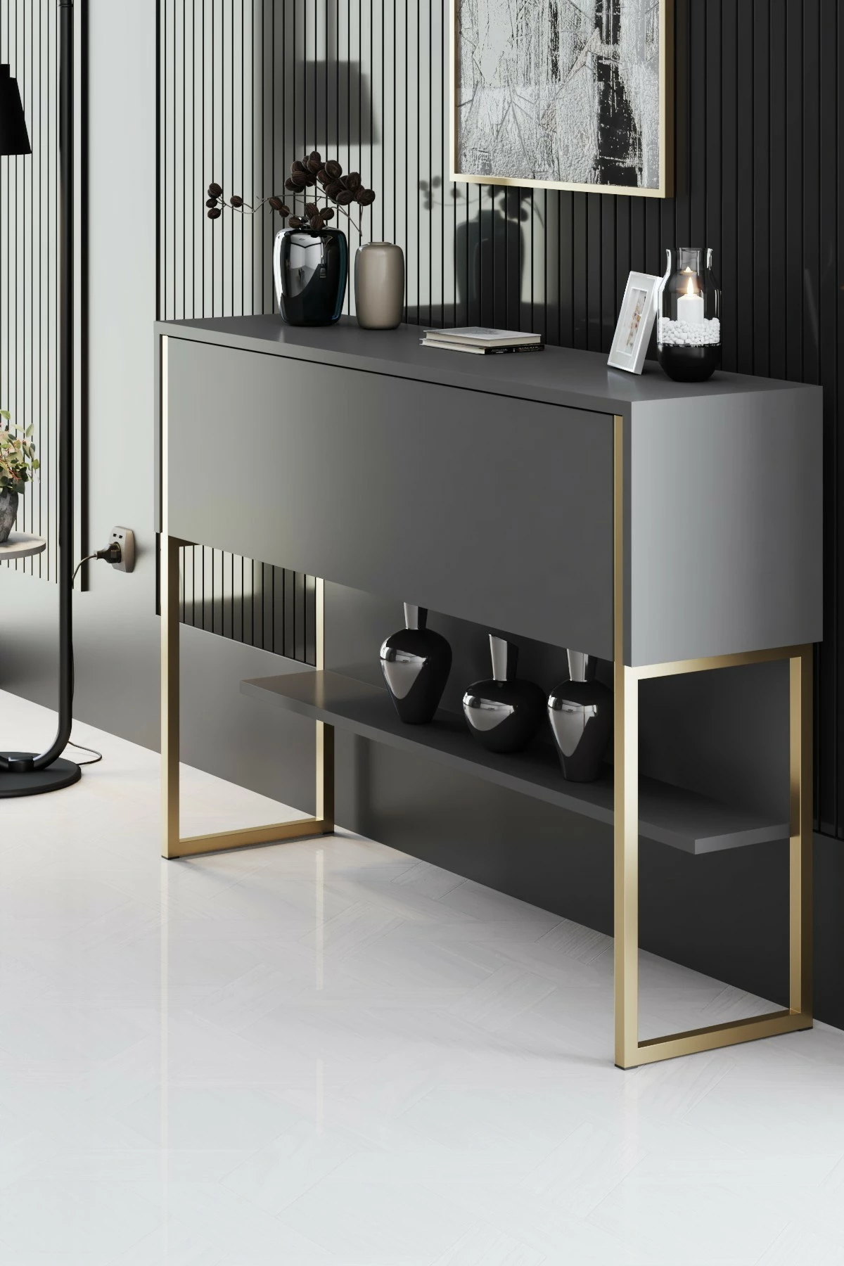 Komodë Skye Decor, ngjyrë ari dhe antracit, Luxe