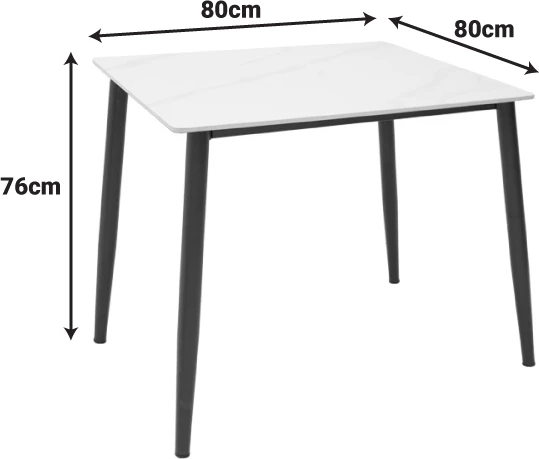 Tavolinë Gustas I, mermer i bardhë, gur sintetik, këmbë metalike të zeza, 80x80x76cm