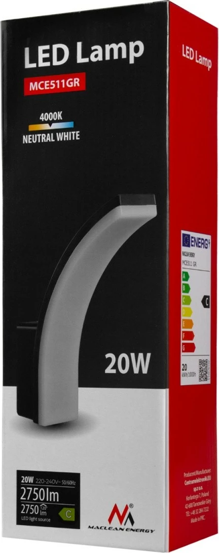 Llambë LED Maclean MCE511 GR, 20W, IP65, 4000K, për jashtë