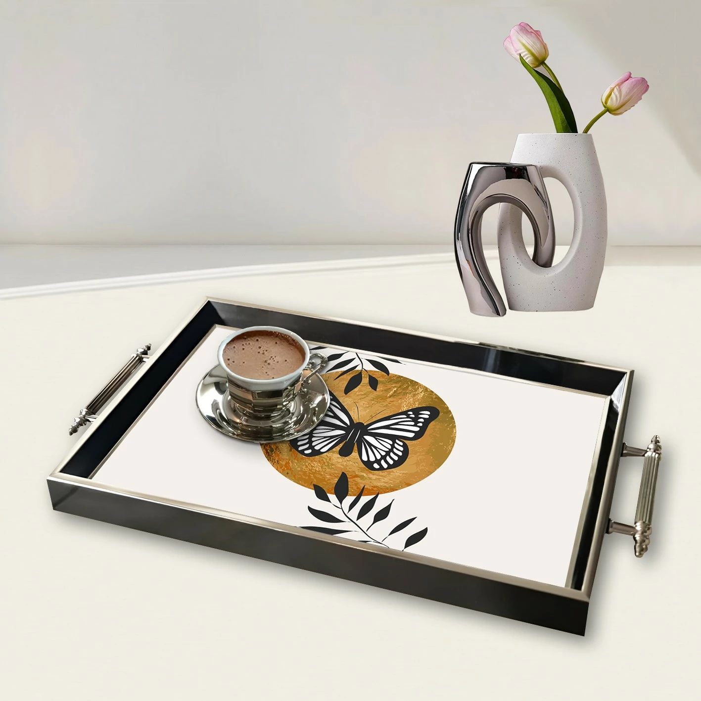 Tabaka xhami me dizajn fluture, shumëngjyrëshe, Aberto Design, TPG9835