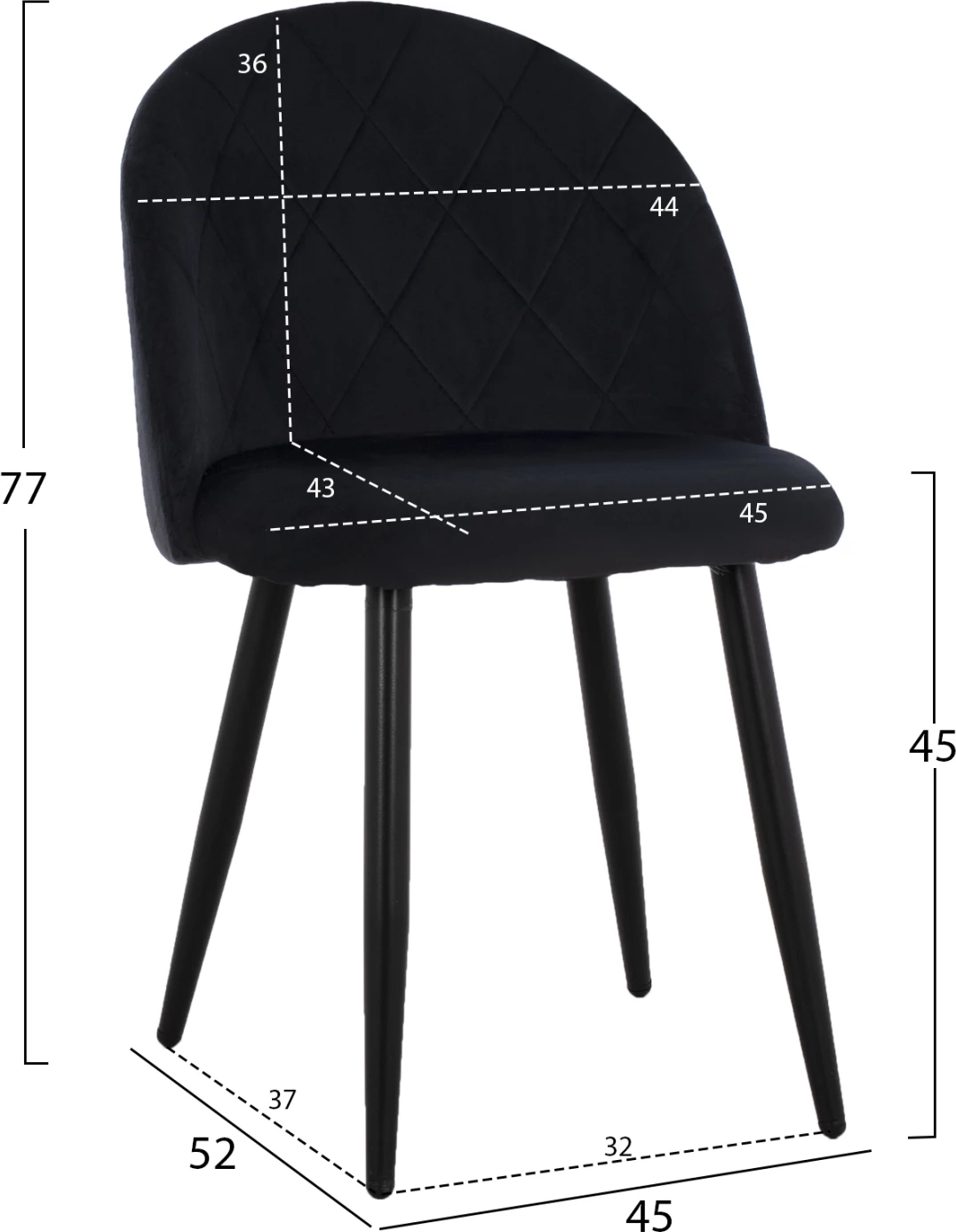 Karrige ODED me këmbë metalike të zeza & kadife të zezë FH8731.14 45x52x77 cm, set prej 4 copë