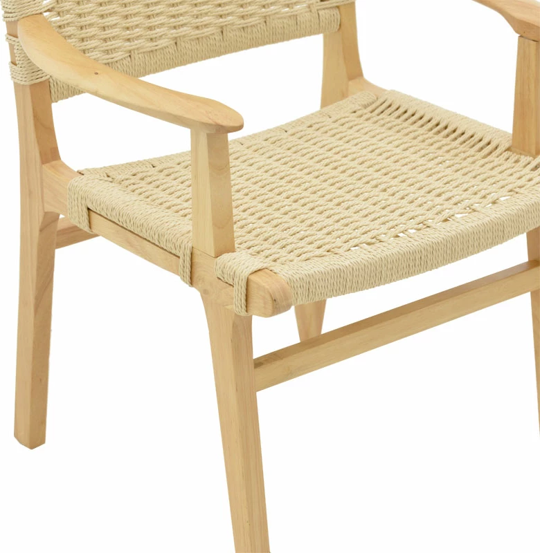 Karrige me krahë Olivier, dru fagu natyral, litar natyral, 62x60x85cm, set prej 2 copë