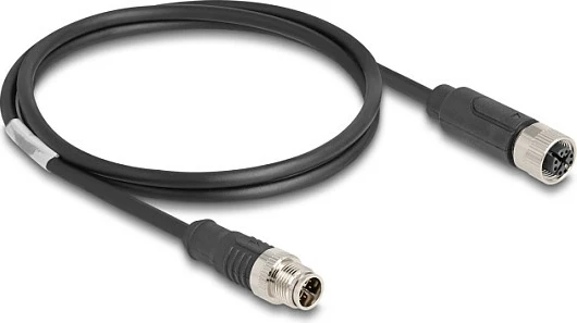 Kabllo Ethernet industriale DeLOCK M12 X-coded 8-pin mashkull në femër, Cat5e, 1m, S/FTP, e zezë
