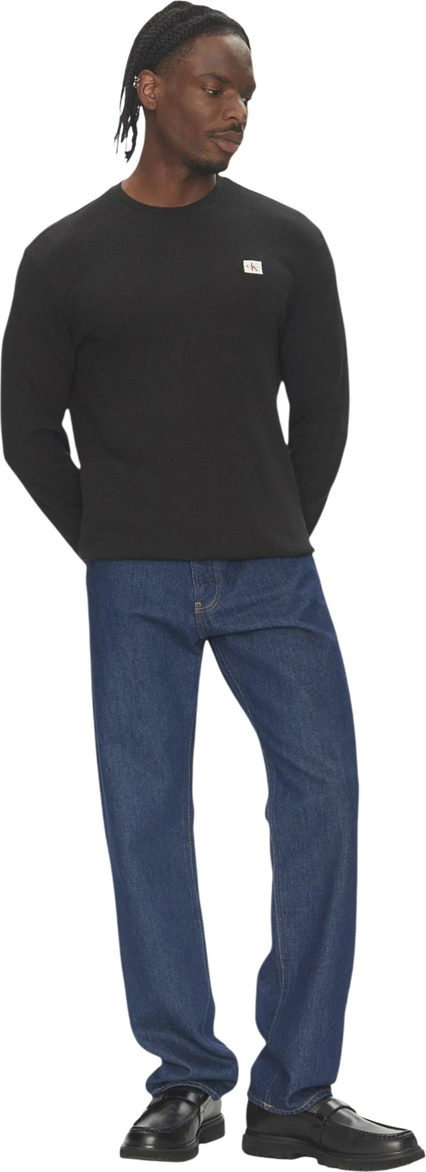 Maicë me mëngë të gjata për meshkuj Calvin Klein Jeans LS Waffle Badge Crew LV040EM217, e zezë [Madhësia: XXL]