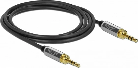 Kabel audio stereo DeLOCK 85785, 3.5mm mashkull-mashkull, 1m, me adaptor 6.35mm, zi/gri
