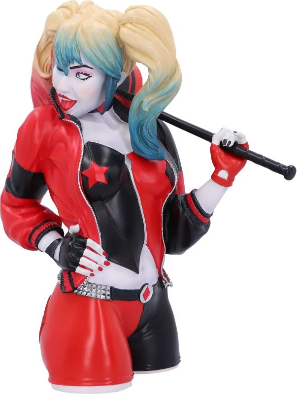 Bust koleksionues NEMESIS NOW Harley Quinn 30 cm, rezinë, i pikturuar me dorë, kuqe/zi, kuti dhurate