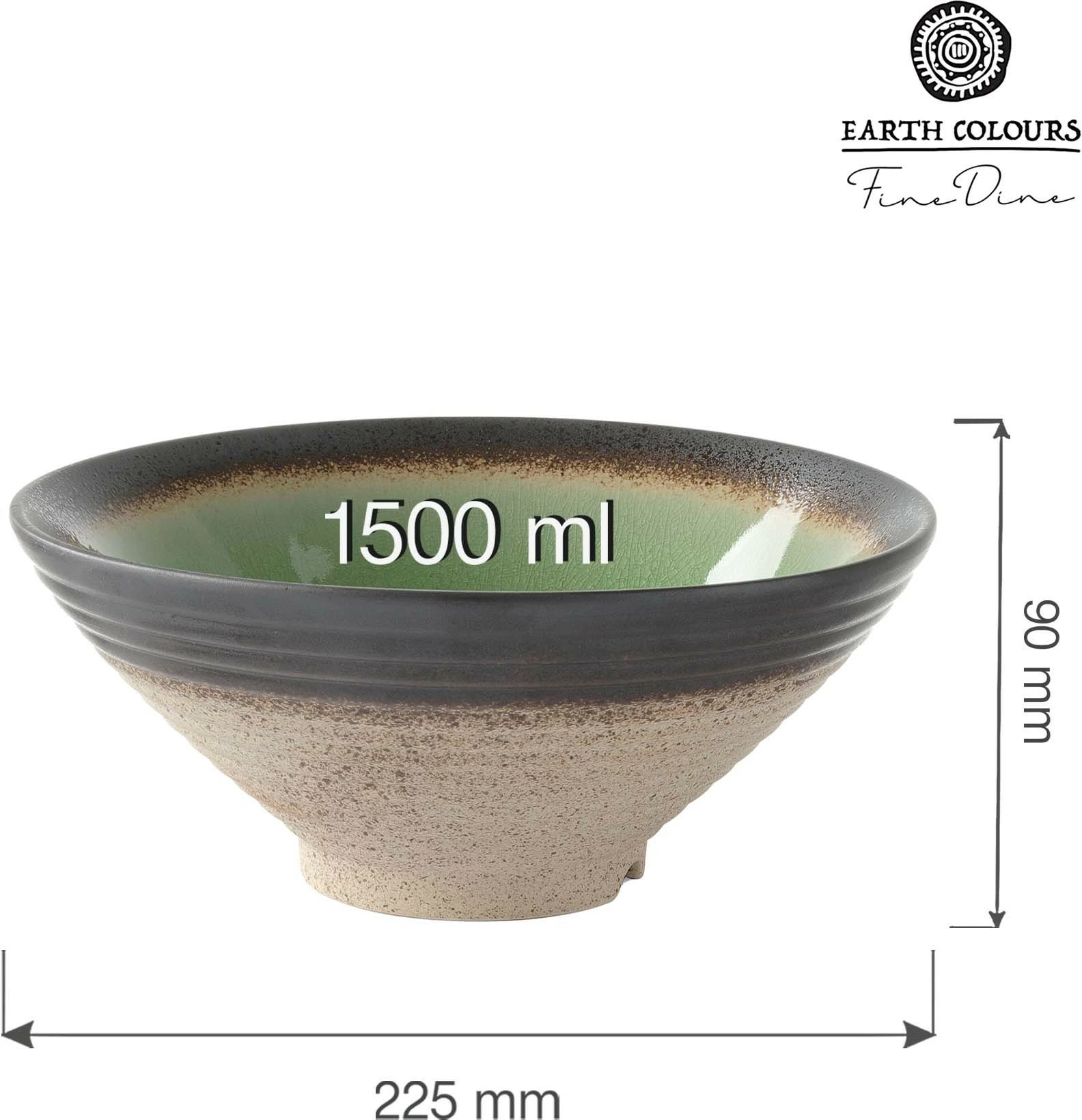 Tas konik Fine Dine Beryl 1.5L 225x90mm, gjelbër, set 2 copë