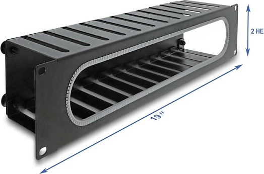 Panel menaxhimi kabllove DeLOCK 19" 2U, me hapje dhe mbrojtje skajesh, i zi