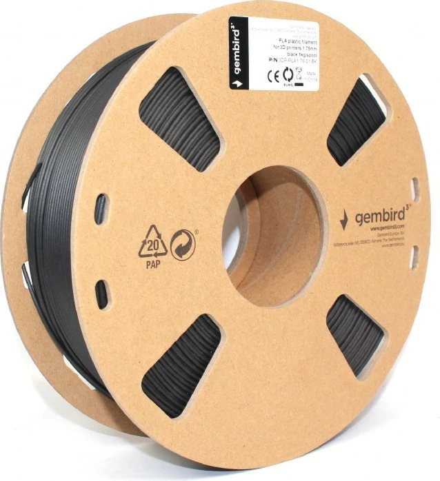 Filament për printer 3D Gembird PLA, 1.75 mm, 1 kg, Zi