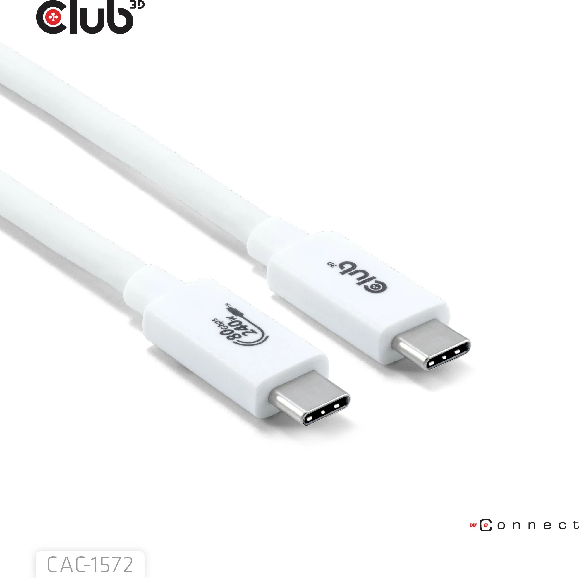 Kabllo USB Type-C Club3D 80Gbps, PD240W, 1.2m, e bardhë