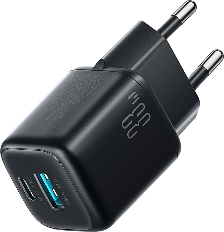 Karikues muri Joyroom JR-TG7 33W USB-A + USB-C me kabllo USB-C në USB-C 1m 60W, i zi