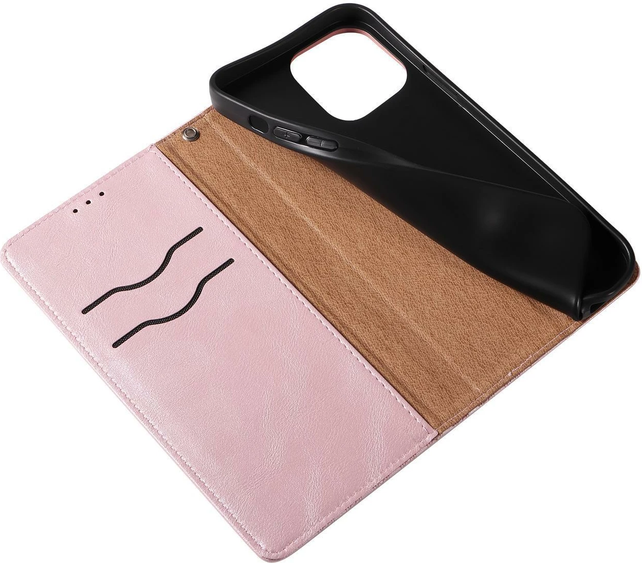 Mbështjellës Hurtel Magnet Strap Case për iPhone 14, flip wallet me rrip dore, rozë