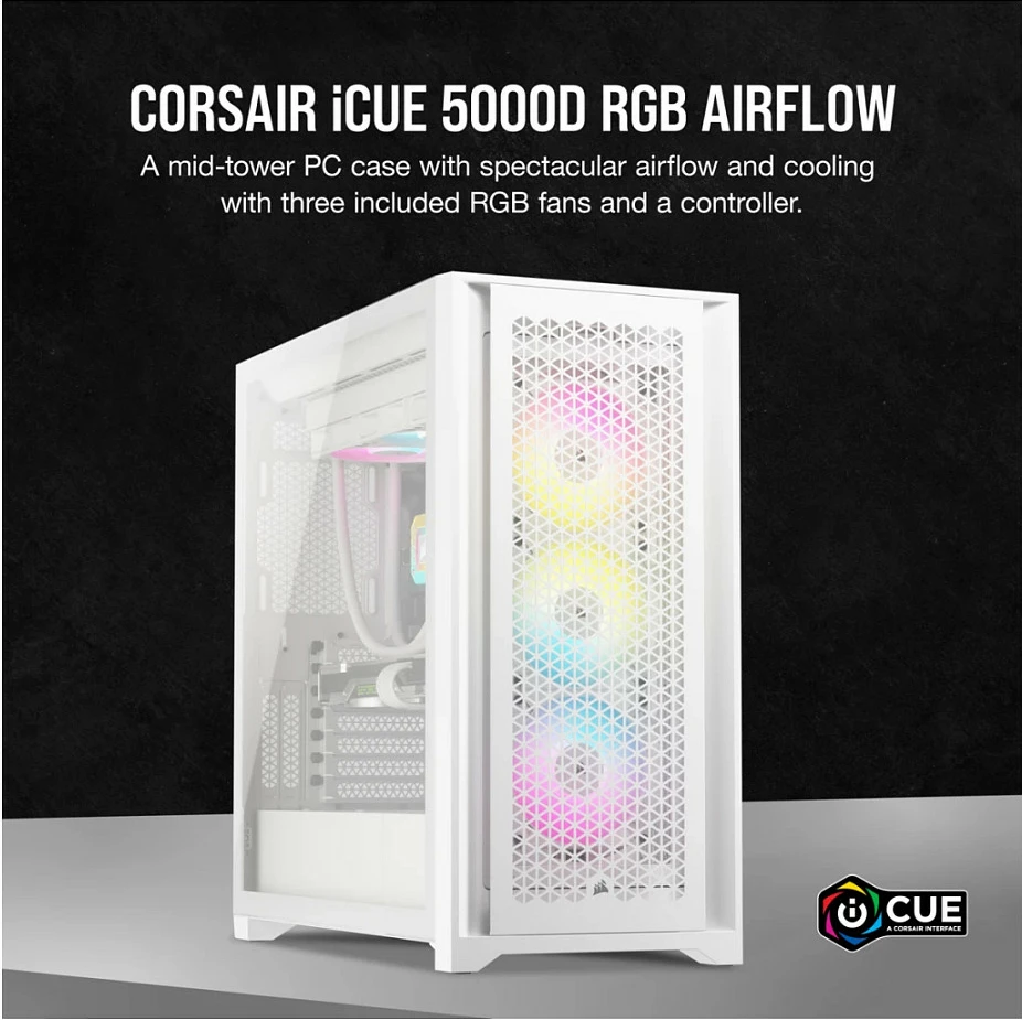 Kasë PC Corsair iCUE 5000D RGB Airflow, Midi Tower, ATX/E-ATX, e bardhë