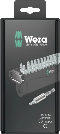 Set bitash Wera 30 copë, Torx Plus, 1/4", me mbajtës magnetik, në kuti, zi/metalik