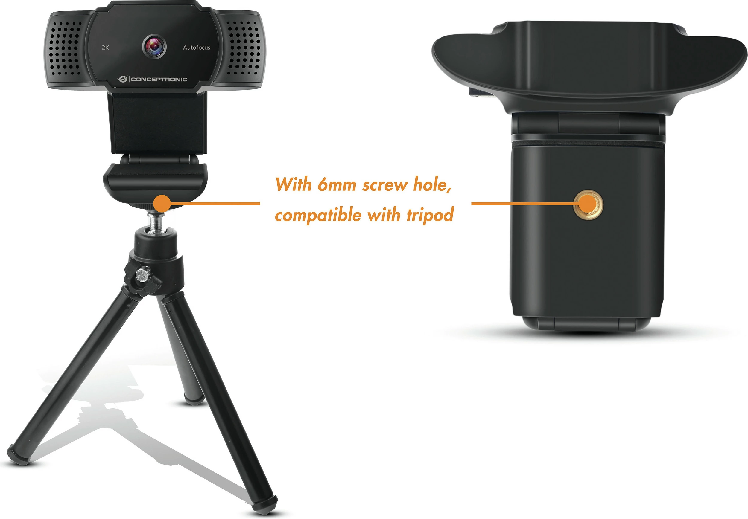 Webkamerë Conceptronic AMDIS 2K, 5MP, Autofokus, USB-A, me Mikrofon, e zezë