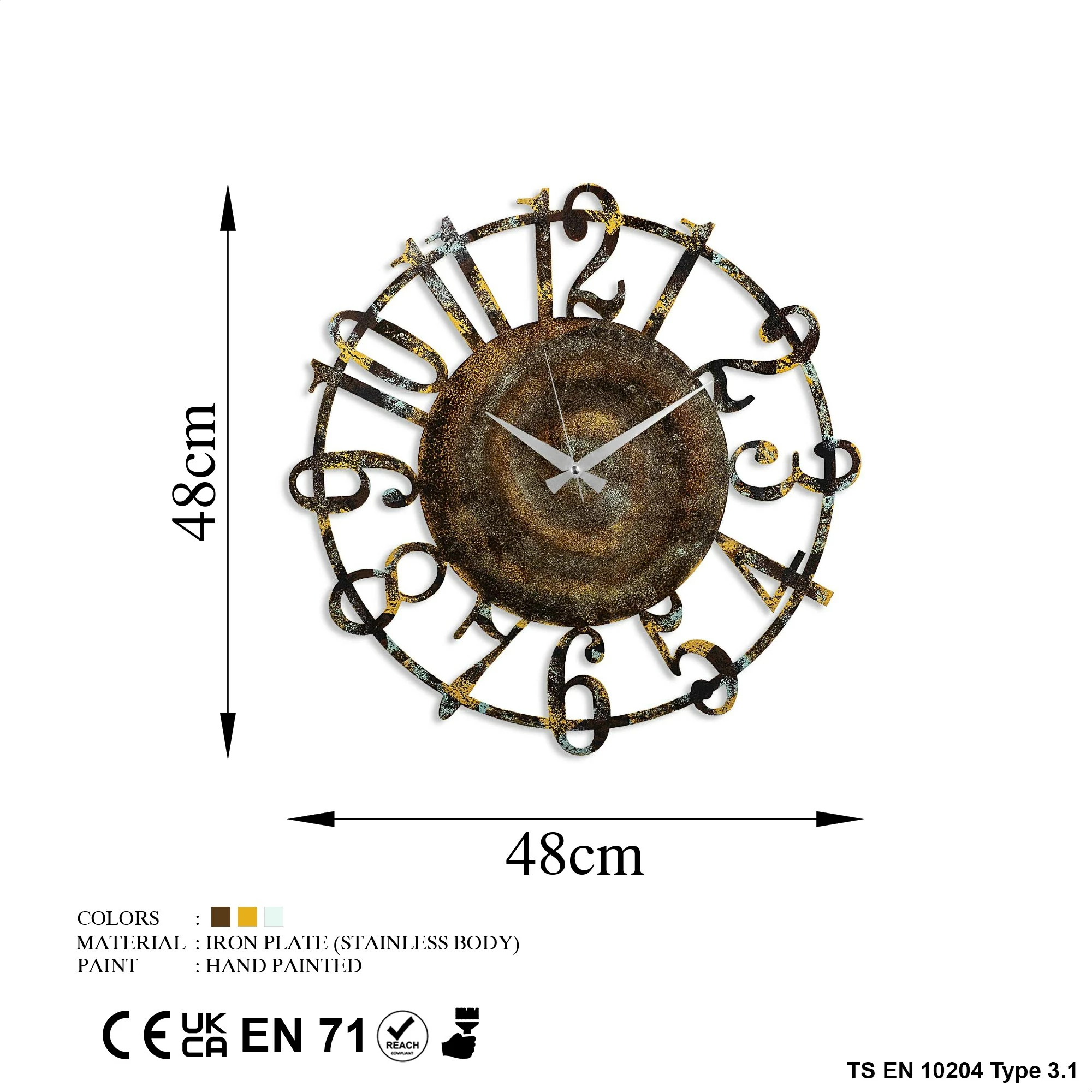 Orë muri dekorative prej metali, Wallity, shumëngjyrëshe, 48cm