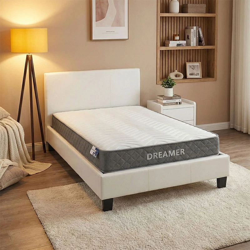 Krevat me dyshek Nevil-Dreamer, lëkurë artificiale e bardhë, 100x200cm