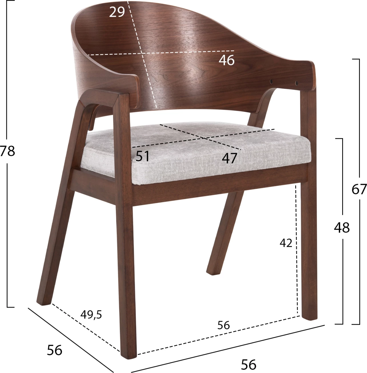 Karrige për ngrënie NERO FH9972 dru gome ngjyrë arre-gri, set prej 2 copë