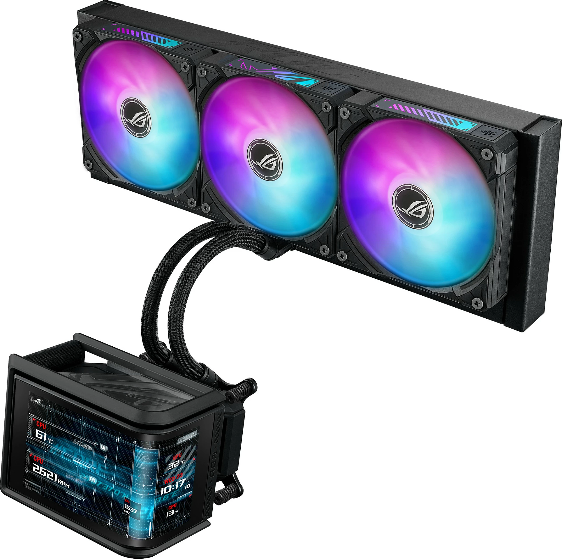 Ftohës uji AIO ASUS ROG RYUO IV SLC 360 ARGB, 3x120mm, AMOLED display, Intel/AMD, i zi