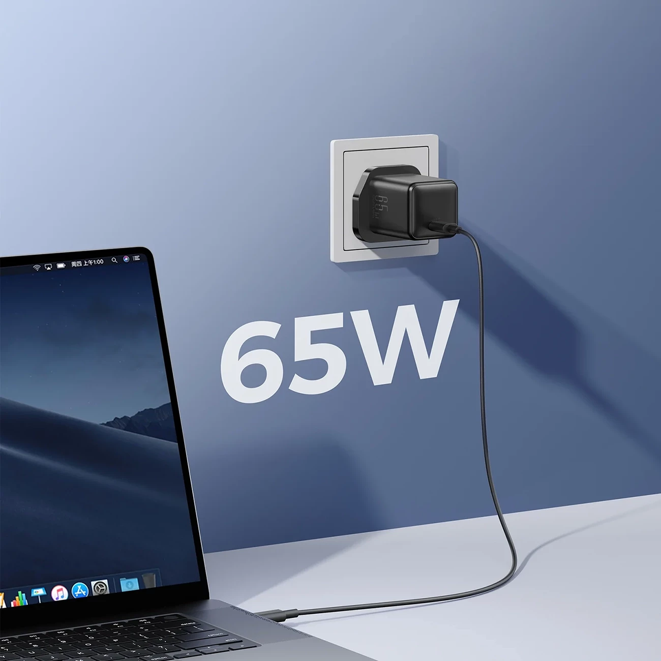 Karikues muri Joyroom JR-TCG18, 65W, 1x USB-C, prizë UK, zi