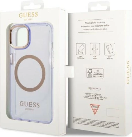 Mbështjellës Guess Gold Outline MagSafe për iPhone 14 6.1", vjollcë-ari