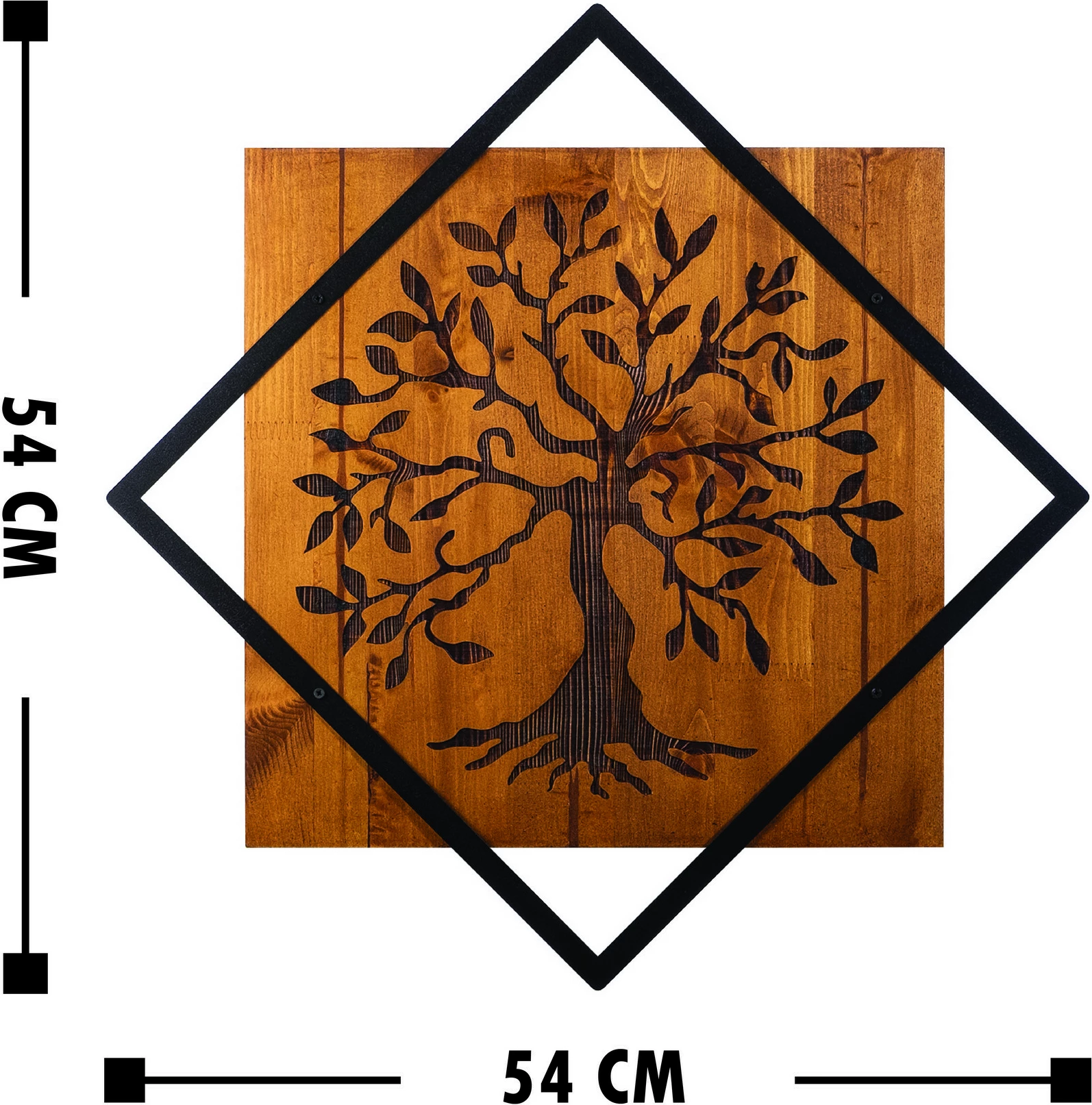 Aksesor dekorativ muri prej druri, Wallity, pemë, ngjyrë arre dhe e zezë, 54x54cm