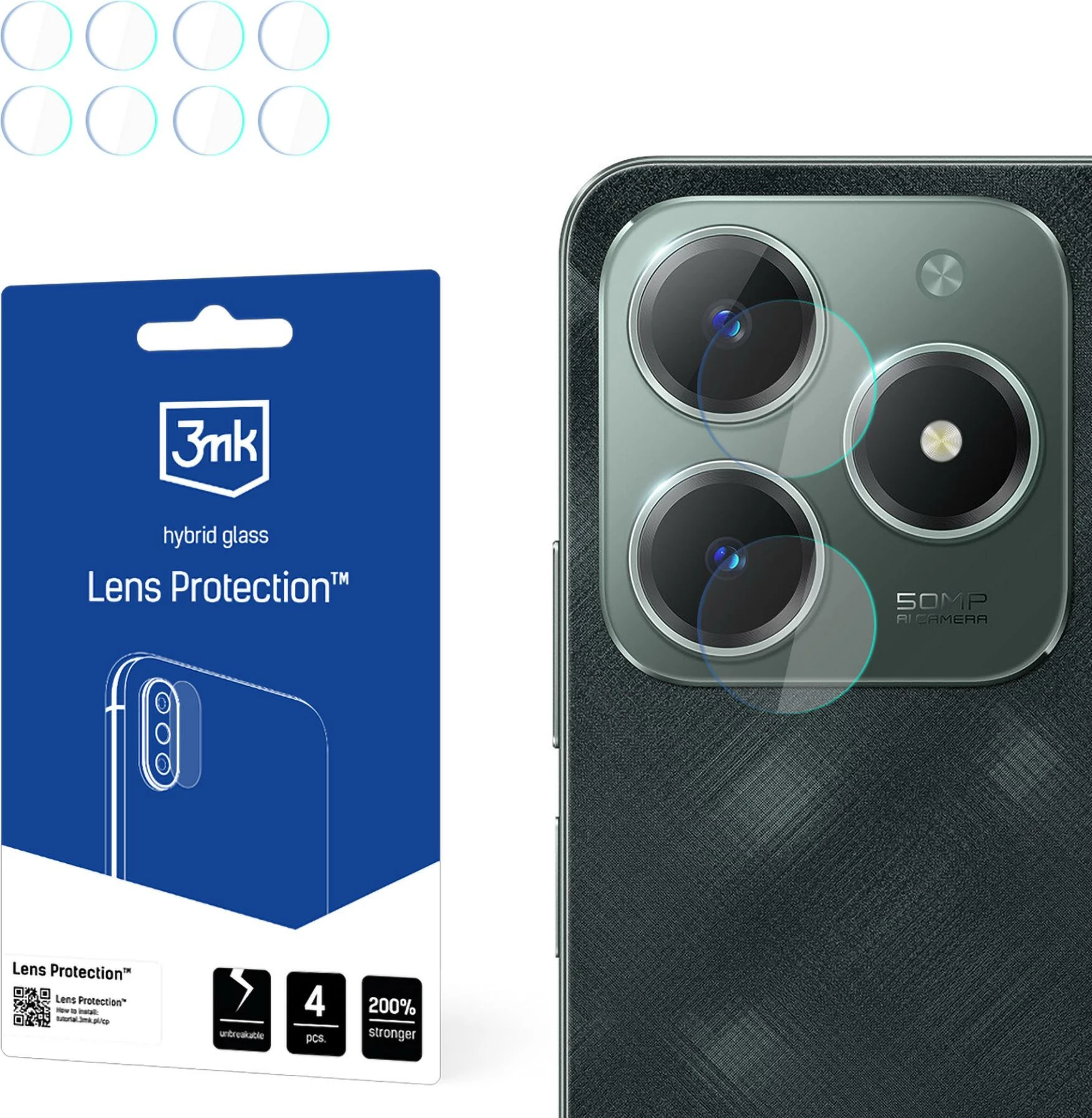 Mbrojtës xhami për kamerë 3mk Protection për Realme C61, set 4 copë