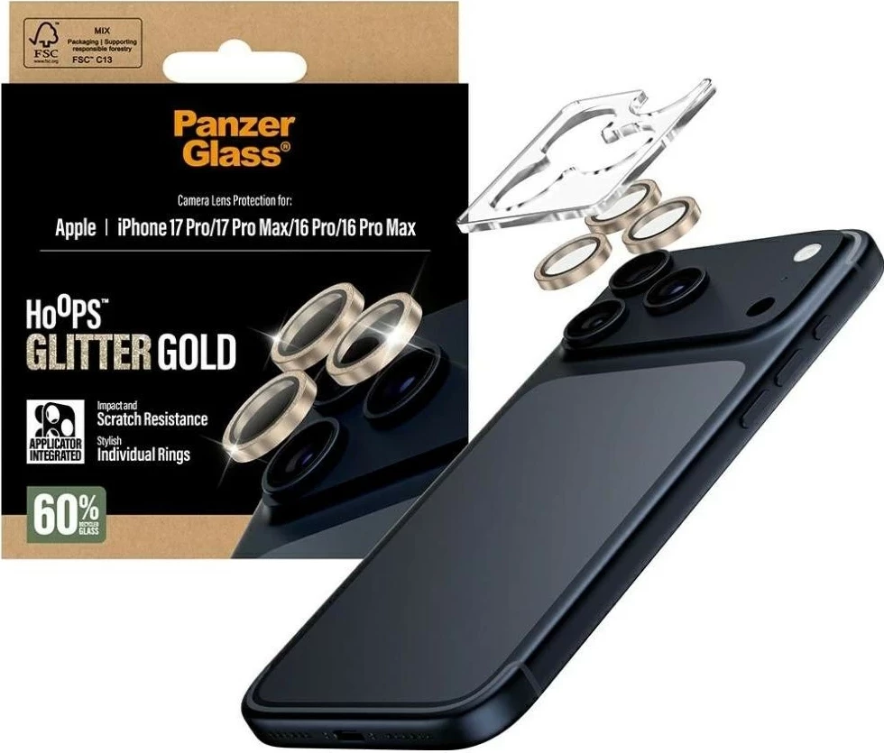 Mbështjellës PanzerGlass Hoops Glitter për iPhone 16 Pro/16 Pro Max/17 Pro/17 Pro Max, ari