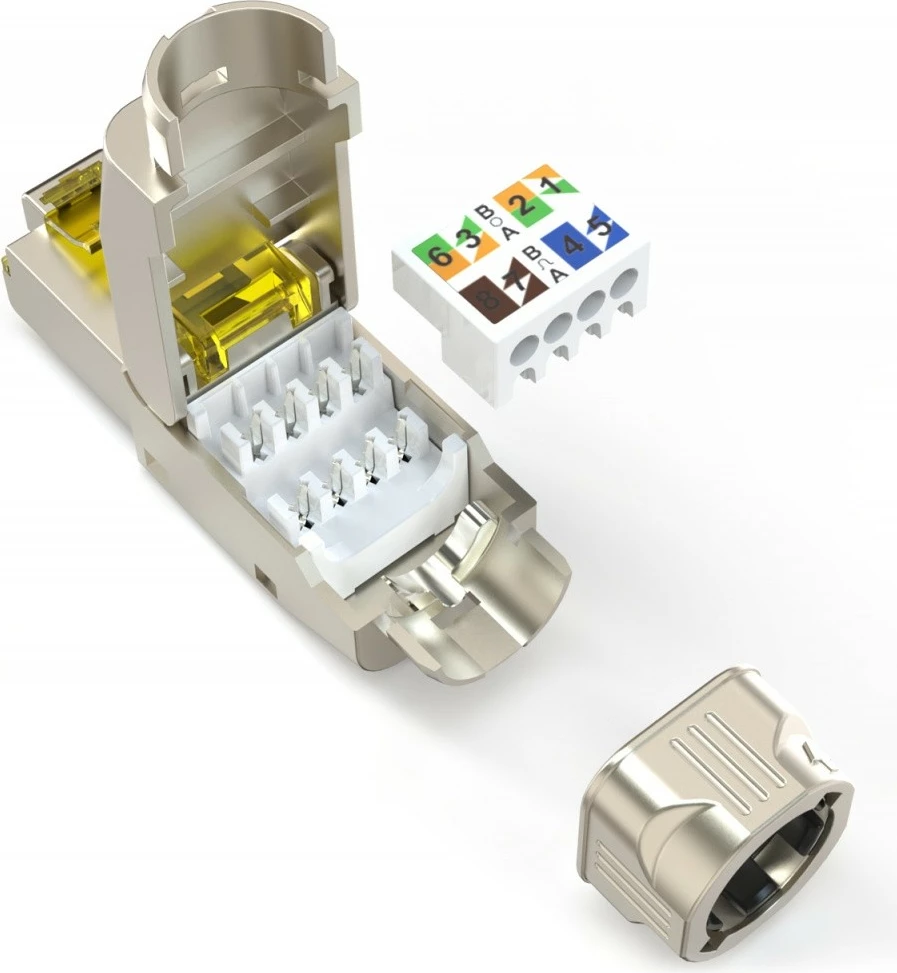 prizë modulare RJ45, Digitus DN-93638, Cat 6A PoE++ 10GbE, STP e blinduar, montim pa vegla me kapak vidash, metal, AWG 22-27