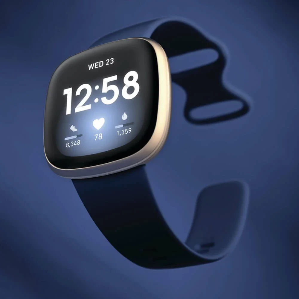 Smartwatch Fitbit Versa 3 FB511GLNV, GPS i integrum, bateri 6+ ditë, rezistent në ujë 50 m, Midnight/Soft Gold