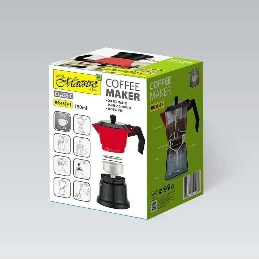 Moka pot Maestro MR-1657-3, 150 ml, Alumini, 1 copë