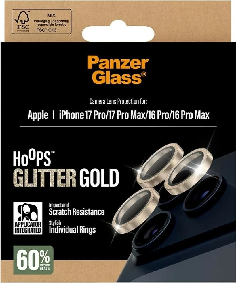 Mbështjellës PanzerGlass Hoops Glitter për iPhone 16 Pro/16 Pro Max/17 Pro/17 Pro Max, ari