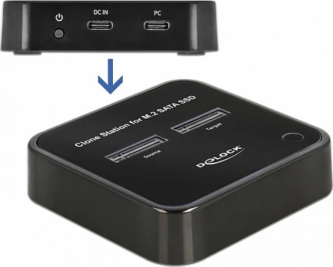 Docking station DeLOCK M.2 SATA SSD Clone, USB 3.2 Gen2 Type-C, për 2x M.2, e zezë