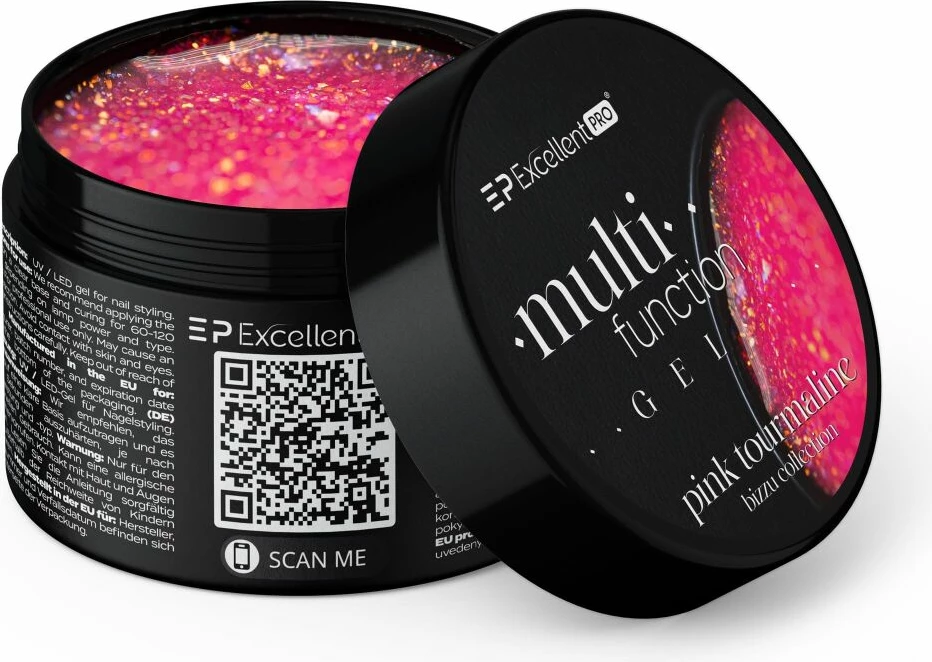 Xhel ndërtues për thonj Excellent PRO Multifunction Gel Pink Tourmaline 15g për femra rozë