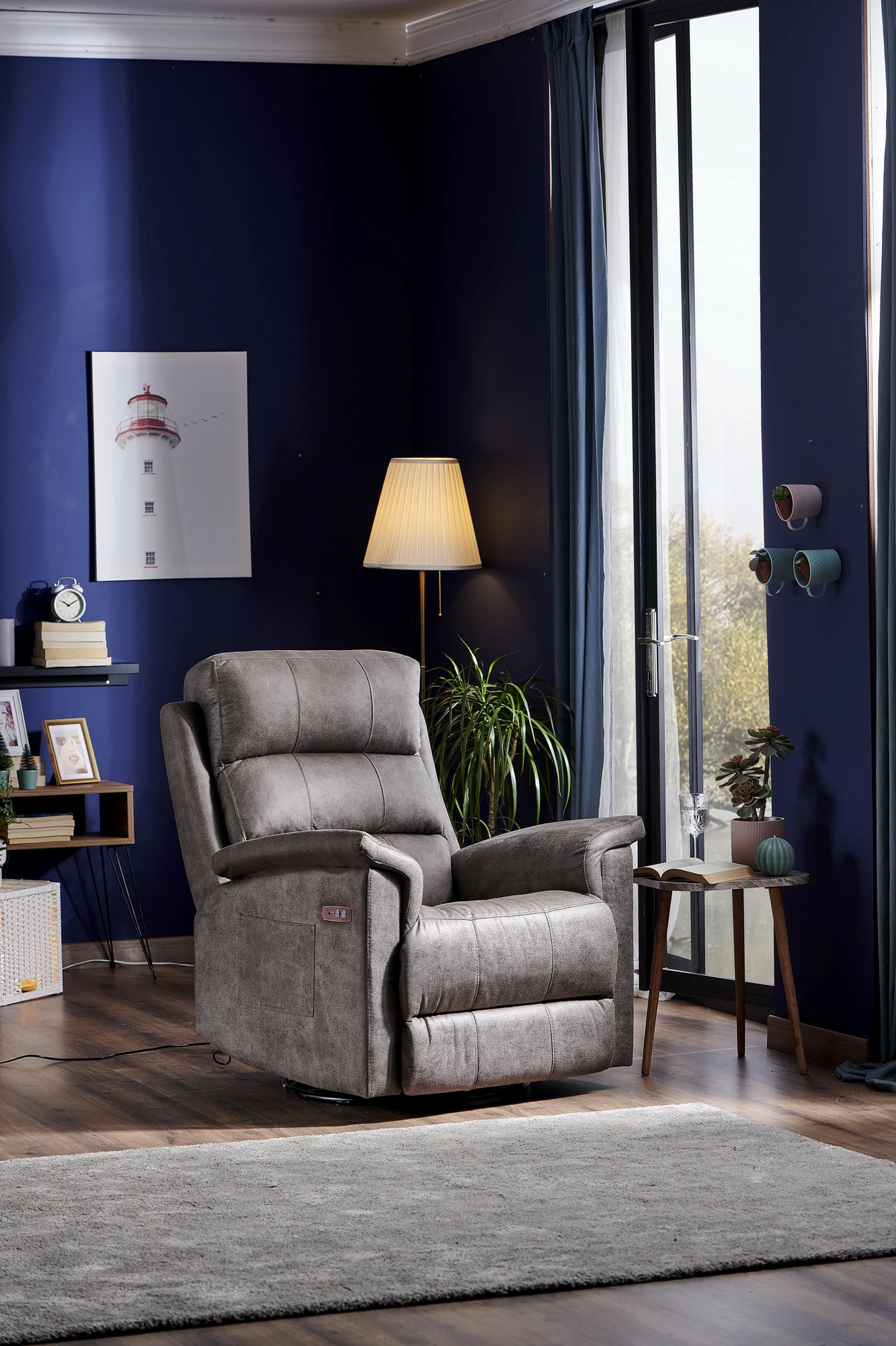 Karrige relaksuese elektrike, ngjyrë gri, Skye Decor, Tesla TV