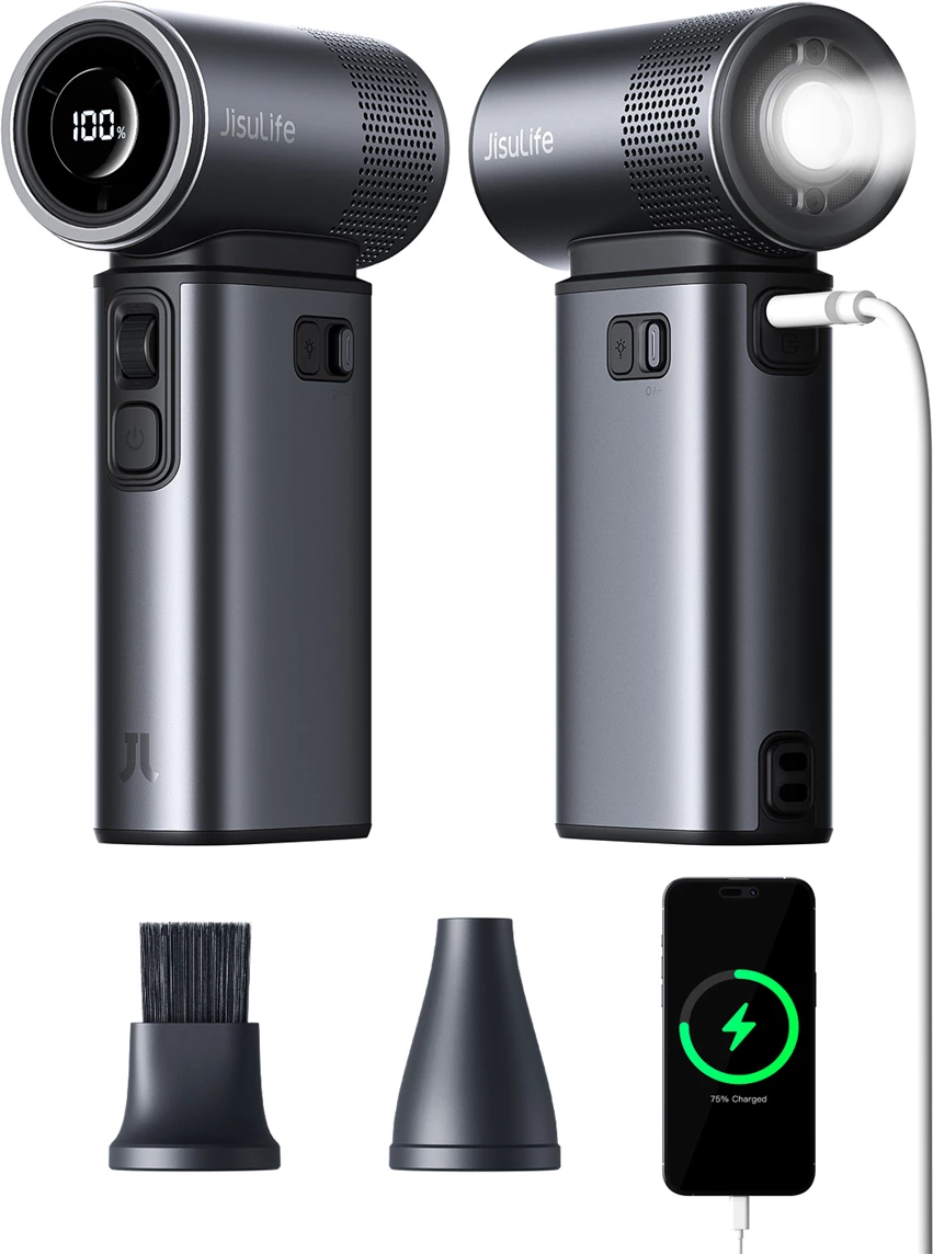 Ventilator dore Jisulife Ultra2 9000mAh 5-në-1 USB-C mini portativ, gri e errët