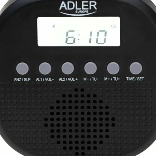 Radio FM Adler IPX4, me orë dhe 2 alarme, 3xAAA, gri