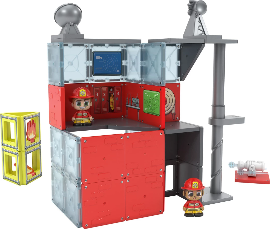 Tile Town Fire House Set Magnetik Ndërtimi 46 Pjesë me Figura Zjarrfikësish – Lodër STEM për Fëmijë